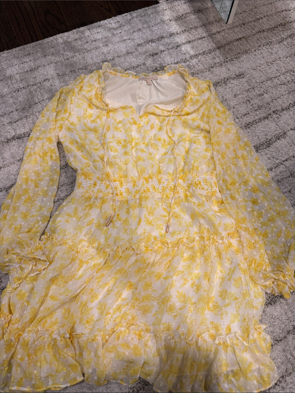 Skies Are Blue Yellow and White Floral Long Sleeve Dress